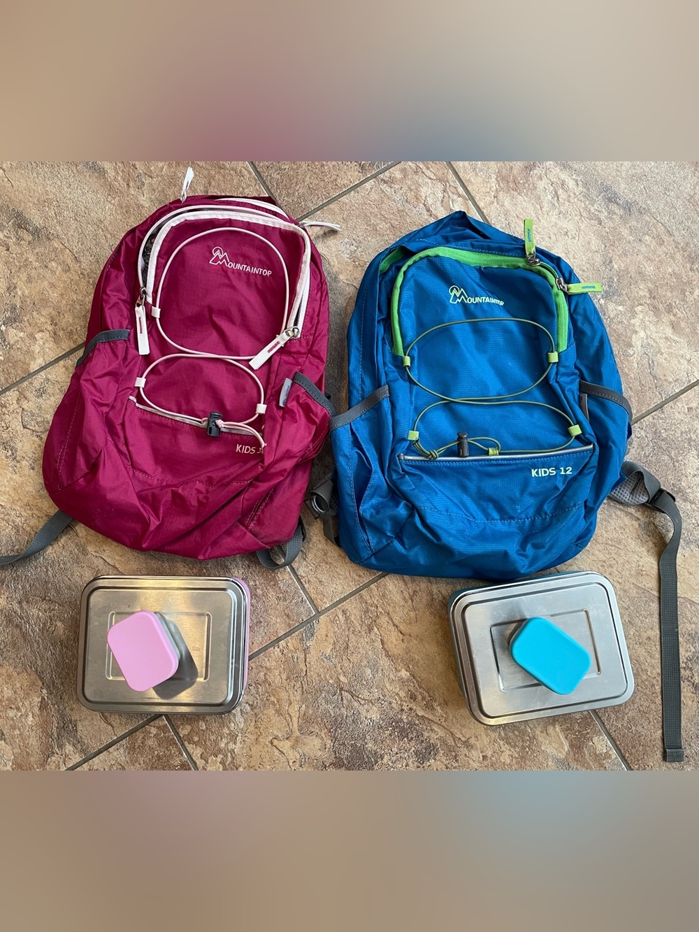 MountainTop Kids Backpacks - Pink and Blue with Stainless Steel Bento Boxes